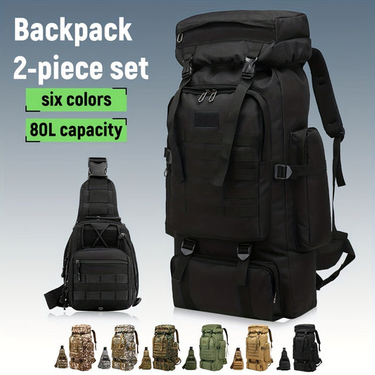 Set of 2pcs 21.13gal Spacious Multifunctional Camouflage Tactical Hiking Backpacks Featuring Various Compartments And a MOLLE System, Ideal for Outdoor Adventures, Camping, Trekking