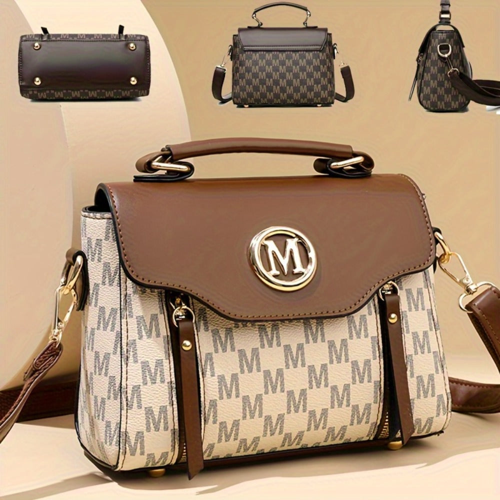 New Fashionable Elegant Women's Shoulder Bag with 'M' Design, Zipper Closure, Detachable Adjustable Strap, Suitable for Daily Travel And Shopping Randomly Cut Letters