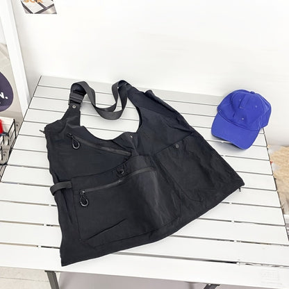 1pc Multifunctional Sleeveless Nylon Vest Pack - Convertible Backpack And Tote with Adjustable Straps, Multiple Pockets, Large Capacity for Camping, Hiking, Shopping, Dance - Machine Washable Black Outdoor And Urban Use