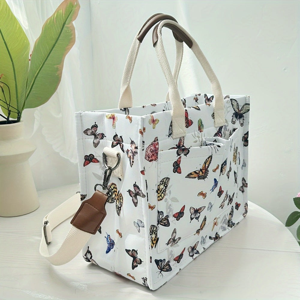 Butterfly Tote Bag for Women Patched Purse Cute Shoulder Bag Multi-Pocket Satchel Handbag for Work Books Travel, Bag Solely
