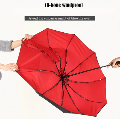 Three-Fold Automatic Folding Windproof Umbrella, Men And Women Increased Reinforcement Thickened Two-Person Business Sunny And Dual-Purpose Umbrella