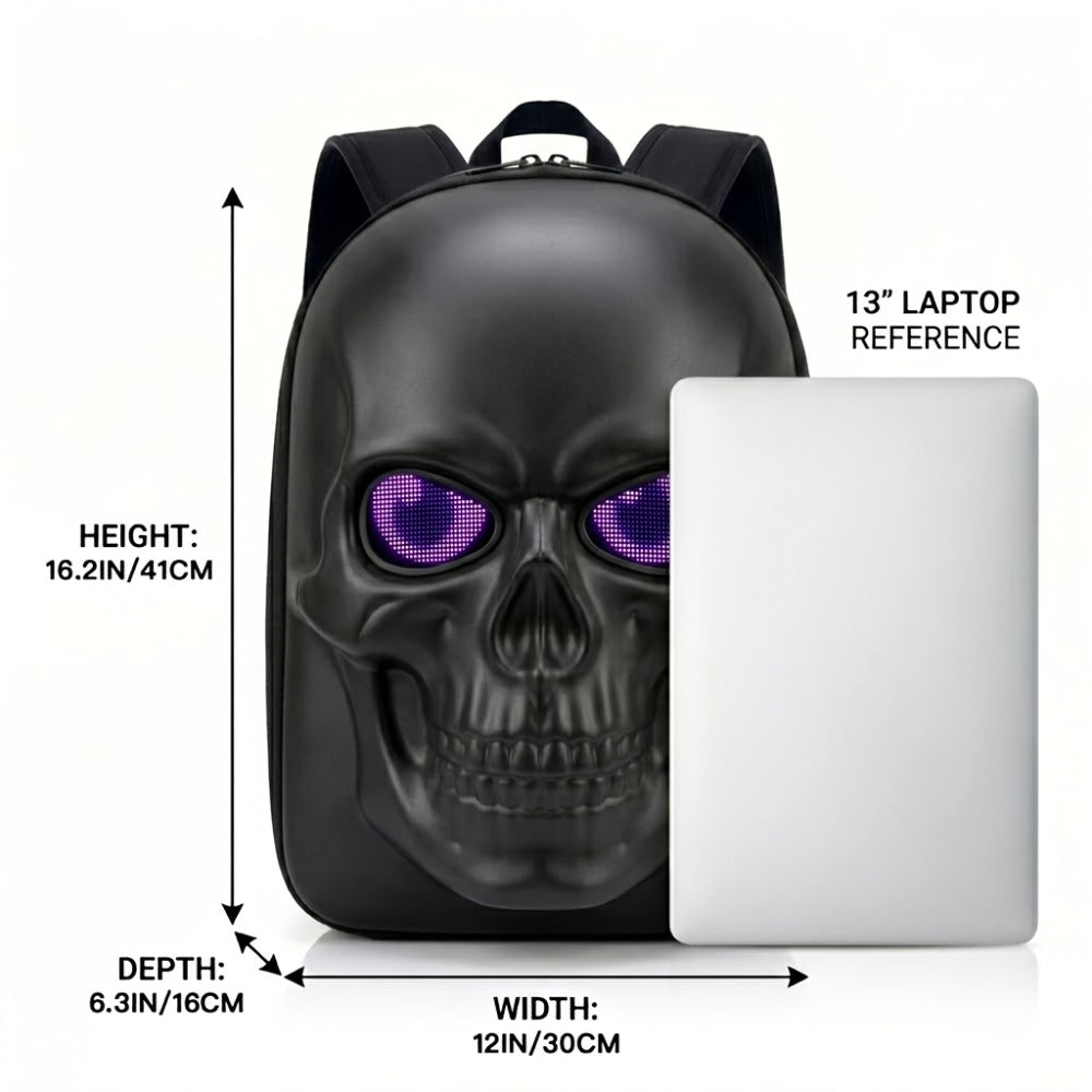Cool 3D Skull LED Backpack with Programmable Animated Eyes, Smart App Control Hard Shell Motorcycle Bag for Cycling And Riding, Large Capacity Storage Casual Daypack, Fun Travel Backpack, Interactive Laptop Bag