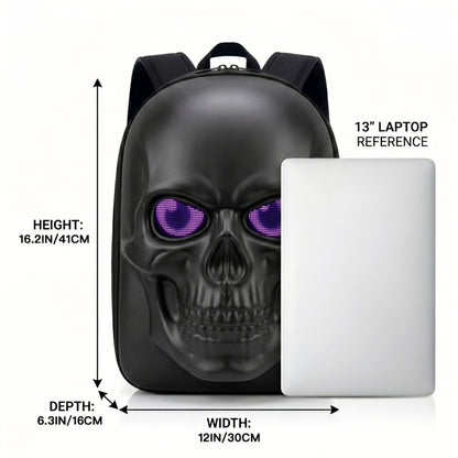 Cool 3D Skull LED Backpack with Programmable Animated Eyes, Smart App Control Hard Shell Motorcycle Bag for Cycling And Riding, Large Capacity Storage Casual Daypack, Fun Travel Backpack, Interactive Laptop Bag