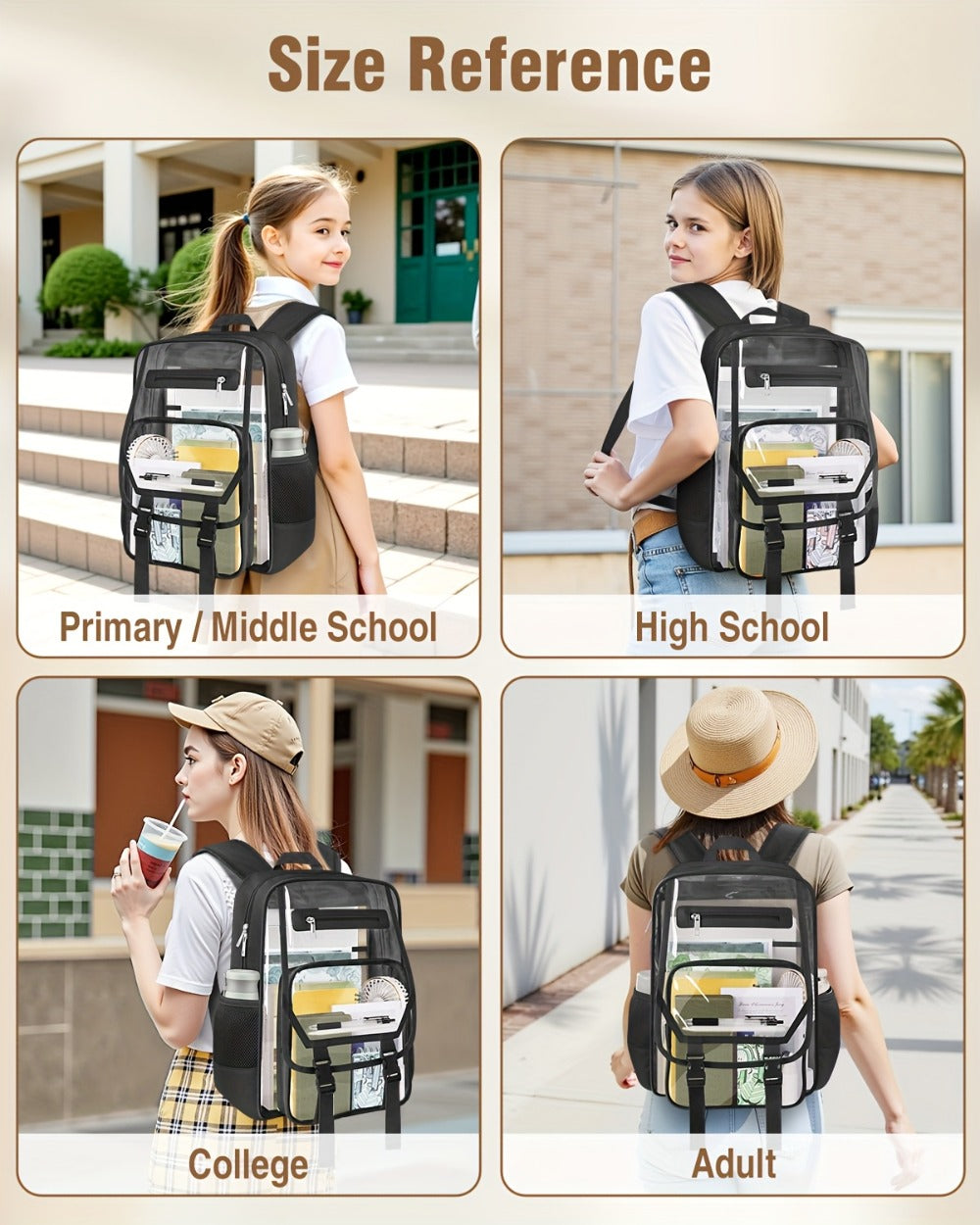 Heavy Duty Clear Backpack, Fabric And PVC Transparent Bookbag for School, See-Through Design with Reinforced Straps - Unisex Large Capacity Clear Bag for College, Travel And Security Checks