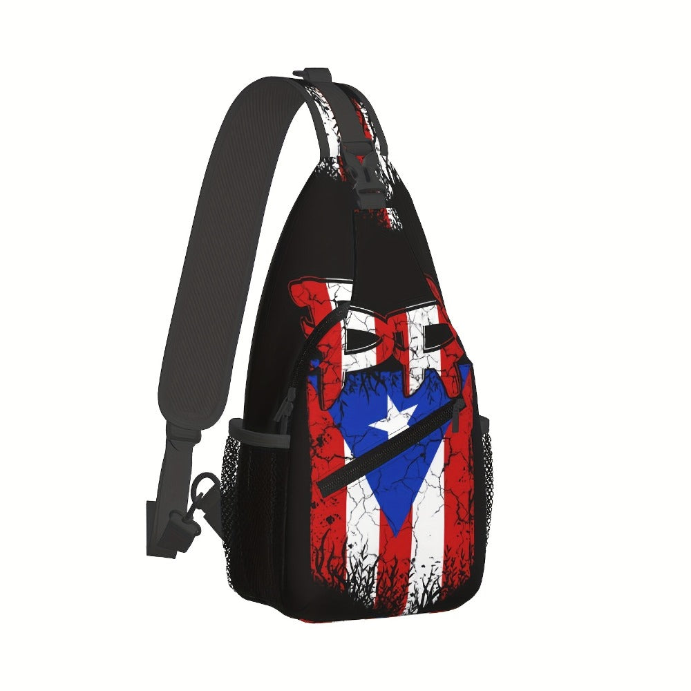 A Versatile Crossbody Chest Bag Featuring The Puerto Rico Flag, Perfect for Hiking And Other Activities. This Spacious And Stylish Shoulder Bag Is Durable And Ideal for Shopping, Work, Leisure Travel, Beach Outings