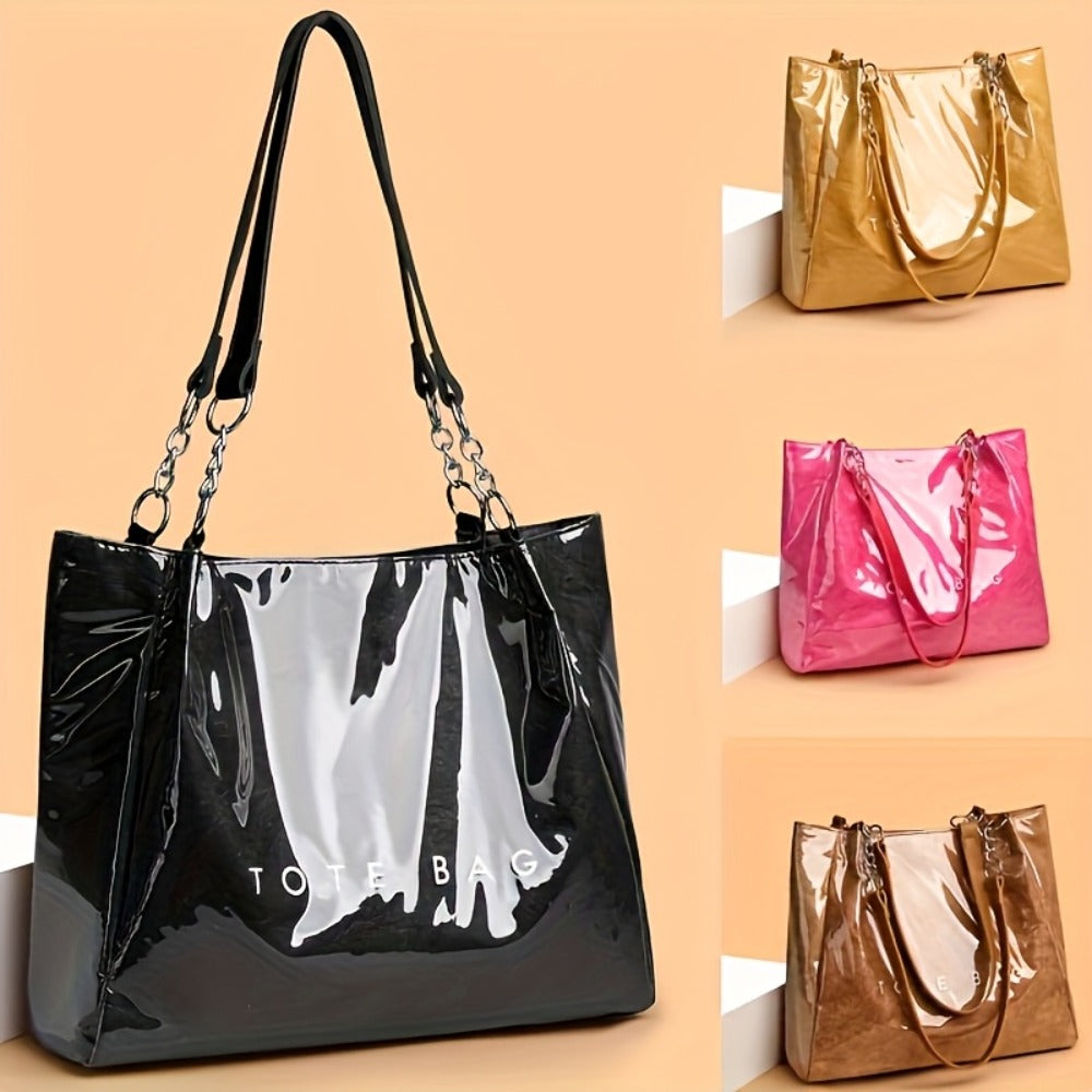 Fashionable Ladies Handbag with One Shoulder Bag Transparent Design, Zipper Closure, Polyester Lining - Perfect for Everyday Use Or Gift-available - Available In Black, Golden,  And Brown