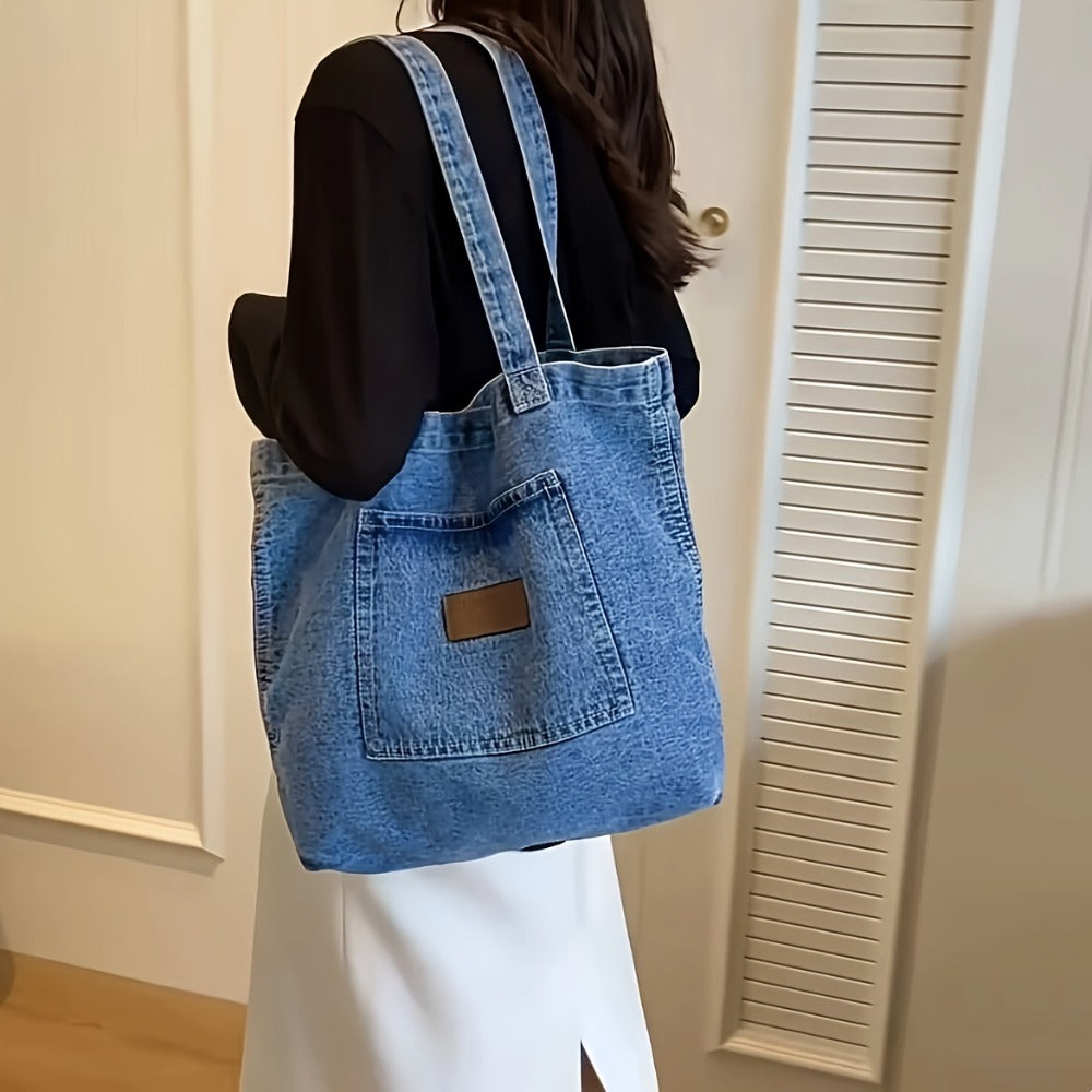 2pcs Set: Bag+metal Pendant, Large Navy Blue Handbag, Casual Single Shoulder Handbag, Spacious Interior, Durable Material, Machine Washable, Fashionable Daily Use Bag