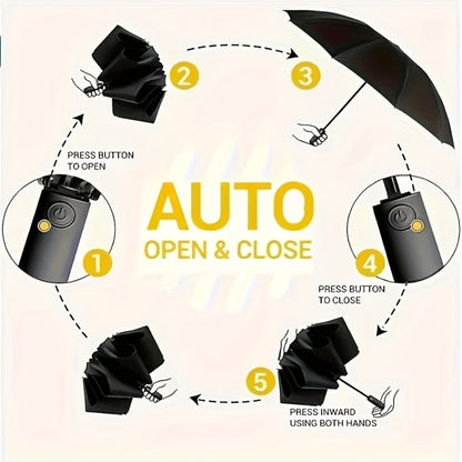 1pc Fully Automatic Reverse Folding Umbrella with 20 Ribs, Windproof, Design, Double Bone Structure, Equipped with Night Reflective Strips - Made Of High-Density Material, Uitable for Daily Use By Both Men And Women.