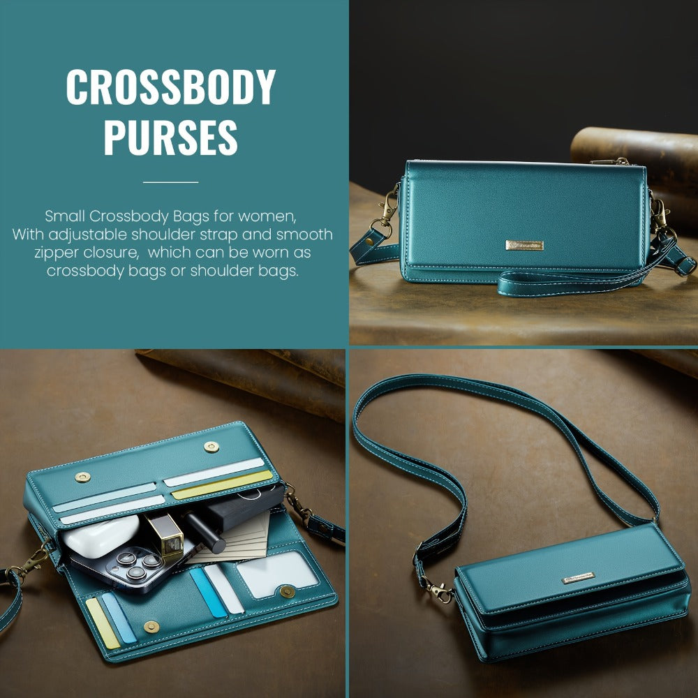 Crossbody Cell Phone Wallet for Women, RFID Blocking Multi Card Slots with Detachable Wristlet Shoulder Strap Zipper Pocket
