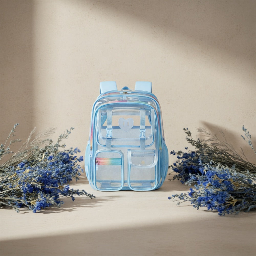 Clear Backpack For Stadium Events With Front Pocket Heavy Duty PVC Transparent For College Concert Sport Fashion Women Backpack School Beach Events Work Travel And Women/Men Gift
