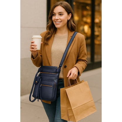 Super Soft Genuine Leather Crossbody Bag with Top Belt Accent – Classic Bronze Hardware