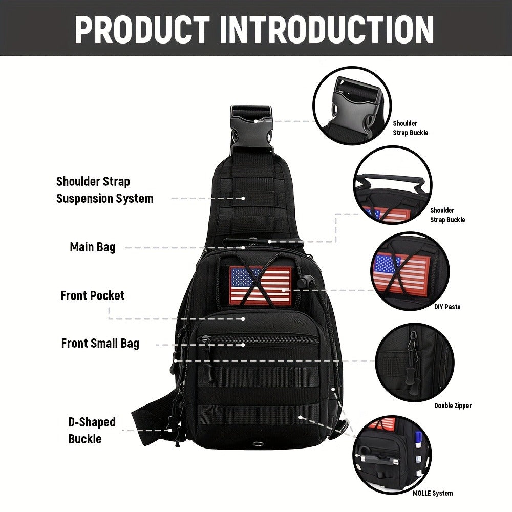 Crossbody Bag, Chest Bag, Ideal for Everyday Outdoor Use. Compact Chest Bag for Men, Perfect for Travel, Tactical Use, And Activities Like Hiking, Hunting, And Fishing