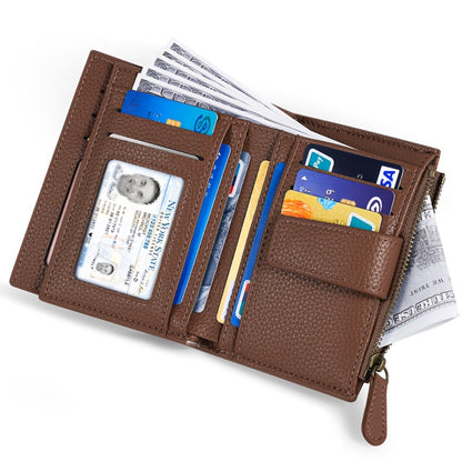 RFID Blocking Bifold Wallet for Women Compact Soft Faux Leather Card Holder with Zipper Coin Pocket & 4 ID Windows Slim Minimalist Small Wallet
