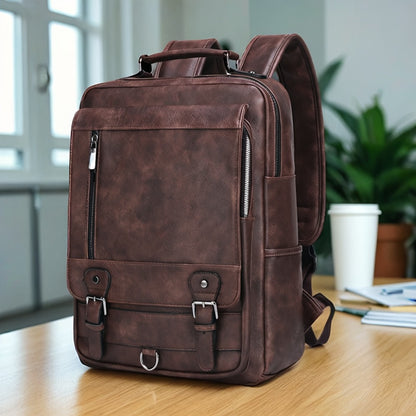 Retro PU Backpack With USB Function, And Stylish Casual Backpack, Suitable For Commuting And Office, Can Accommodate 15.6-inch Laptops