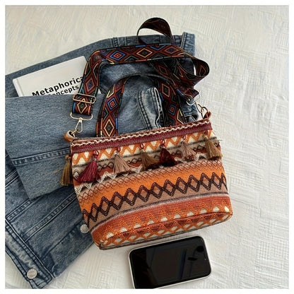 Bohemian Fringe Handbag for Women, 2025 New Style Versatile Shoulder Bag, Trendy Tote Bag, Large Capacity Crossbody Bag, Unique Design Woven Tote, Leisure BeachBag, Perfect for Everyday Outings, Shopping, And Travel.The Perfect Christmas Gift