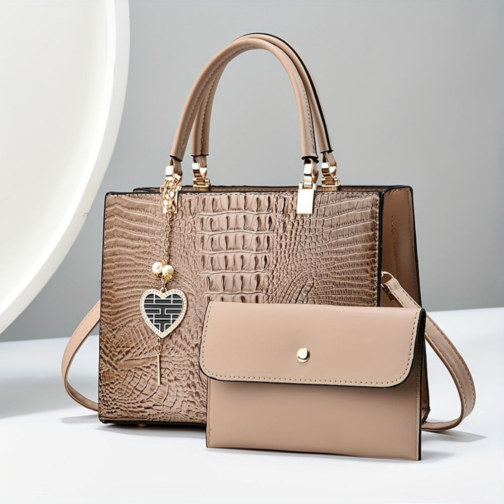 Crossbody Bag for Women – Convertible, Croc Print Heart Charm Top | Bag Vero – detail view 15