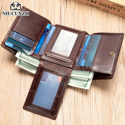 [Leather Tri-fold Wallet] Valentine's Day Gift, Genuine Leather Tri-fold Wallet - Anti-theft Brush Shield, Coin Pocket for Men