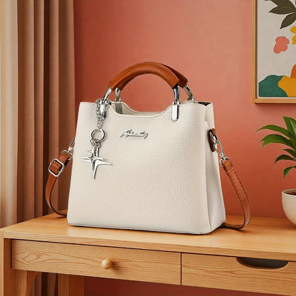 A Solid Color PU Women'S Handbag That Can Be Slung Over, Carried by Hand, Fashionable for Work And Commuting, with Detachable And Adjustable Shoulder Straps, And A Choice of Gifts