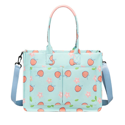 Discount - Ladies' Large-capacity Handbag, Featuring Three-color Top Handles (pumpkin Skull, Peach And Daisy Patterns), Polyester Lining, with Detachable Shoulder Straps - Durable, Casual Sporty Design, Holiday Gift.