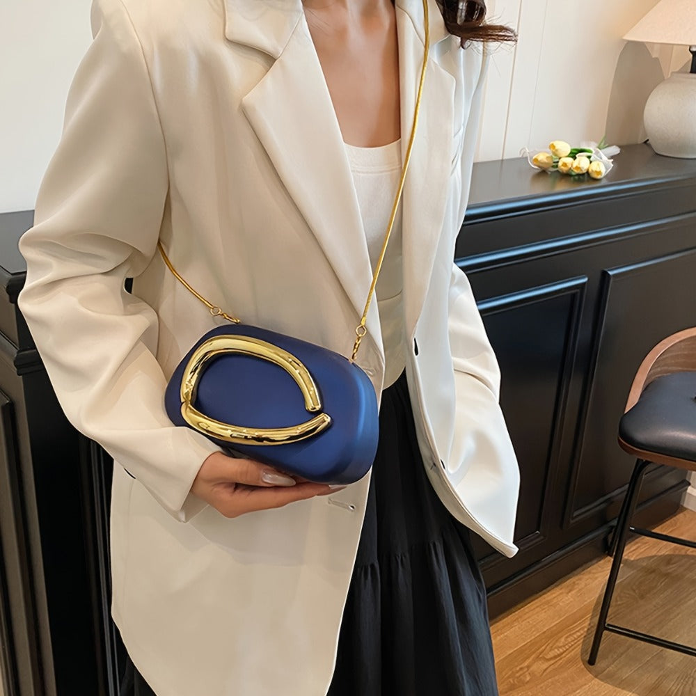 Women'S Evening Clutch with Golden Metal Handle And Removable Chain Shoulder Strap, Minimalist Acrylic Bag Perfect for Weddings And Parties, Designed with Magnetic Closure, Lining, Coin Pocket, And Photo Compartment