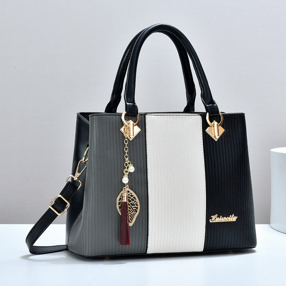 New Colorblock Large Capacity Women's Handbag, Stylish Commuter Tote And Shoulder Crossbody Bag, Perfect Mom Bag