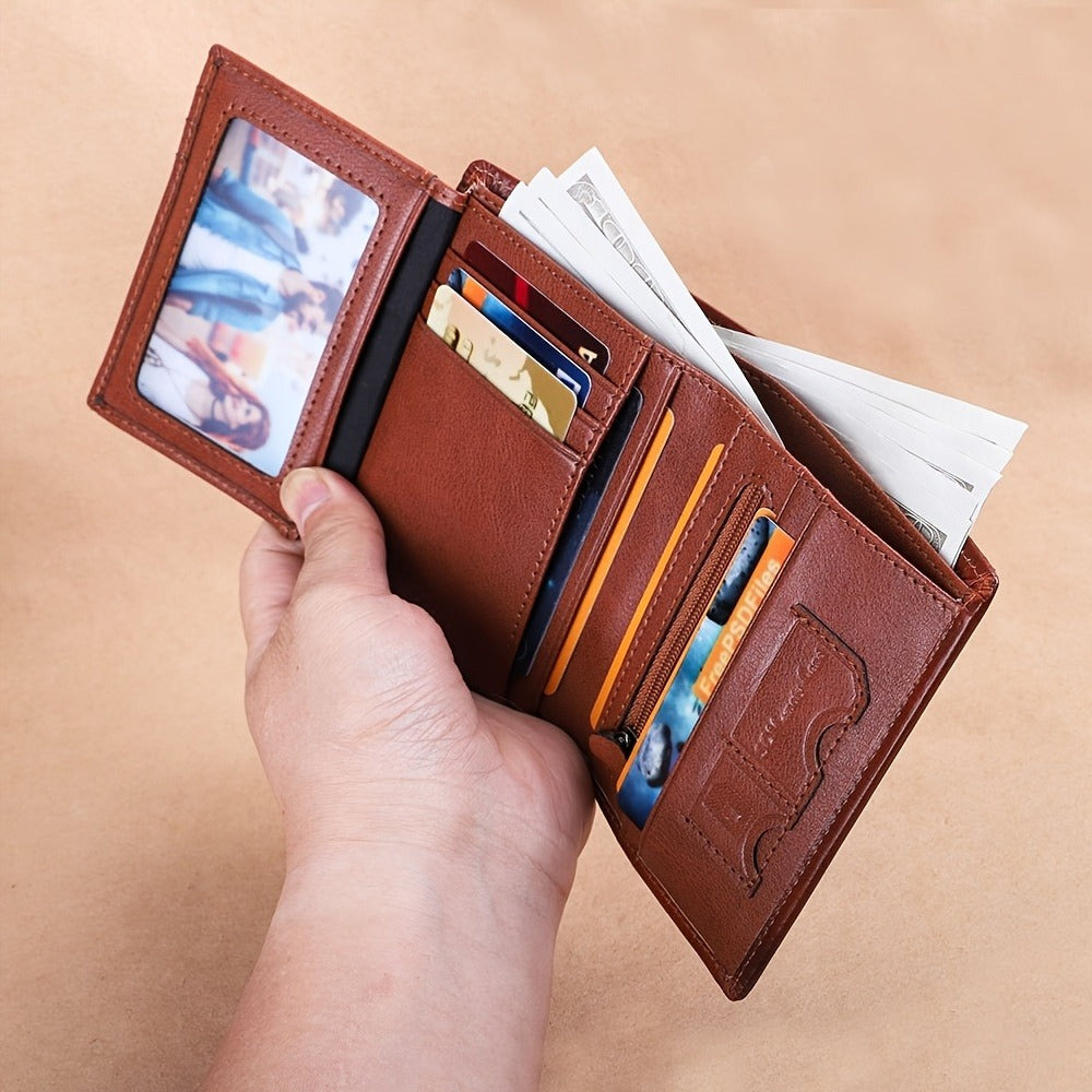 CIEPHIA Vintage Genuine Leather Wallet with RFID Protection, 12 Card Slots, ID Window, Zippered Coin Pocket Perfect Gift for Valentine's Day, Father's Day, Thanksgiving, Everyday Wallet | Vintage Leather Wallet | Secure Zipper Closure