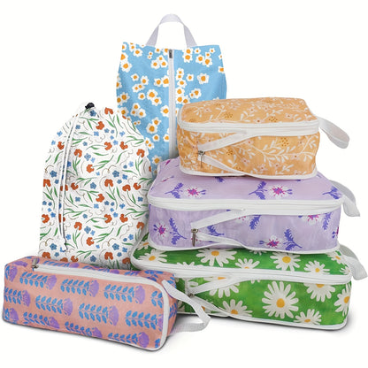 6pcs Compression Packing Cubes for Travel Suitcases, Waterproof Luggage Organizer Bags Set, Washable Packaging Cubes for Women Backpack Travel Perfect for Carry-Ons and Storage