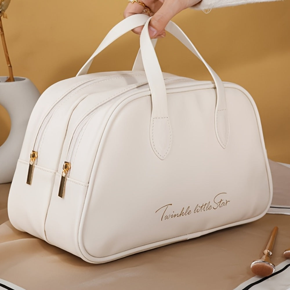 [Travel Wash Bag] 1pc Large Capacity Travel Wash Bag, Double-Layer Design, PU Material, Suitable for Portable Storage During Travel, Cosmetic Storage Bag