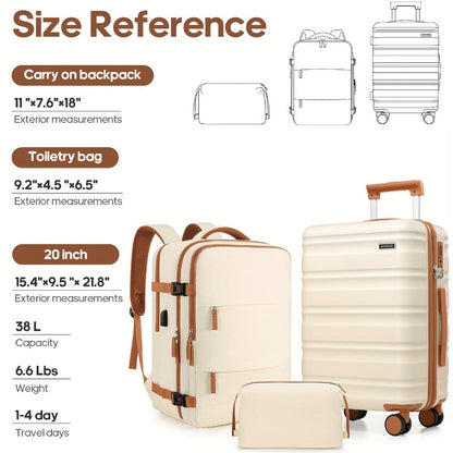 MIUSSE Luggage Set Of 3pcs, 20 Inch Hand Luggage, Durable 100% ABS Material, TSA Lock Wheel Extension Handle Luggage Set, Luggage Set With Fully Lined Interior