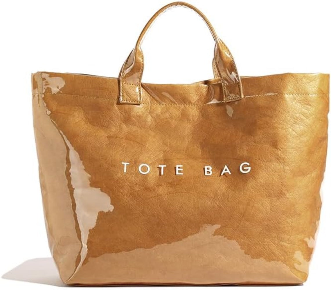 PVC Tote Bag for Women Large Plastic Tote Bag for Work Letter Print Hobo Bag Kraft Paper Work Handbags Purses Beach Vacation Tote Bag