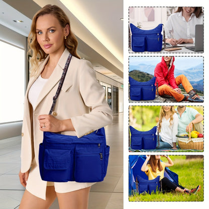 2pcs Lightweight Nylon Tote Bag Set for Women - Multi-Pocket Crossbody Shoulder Purse, Durable Hobo Handbags for Daily Use/Work/Shopping/Outdoor Activities