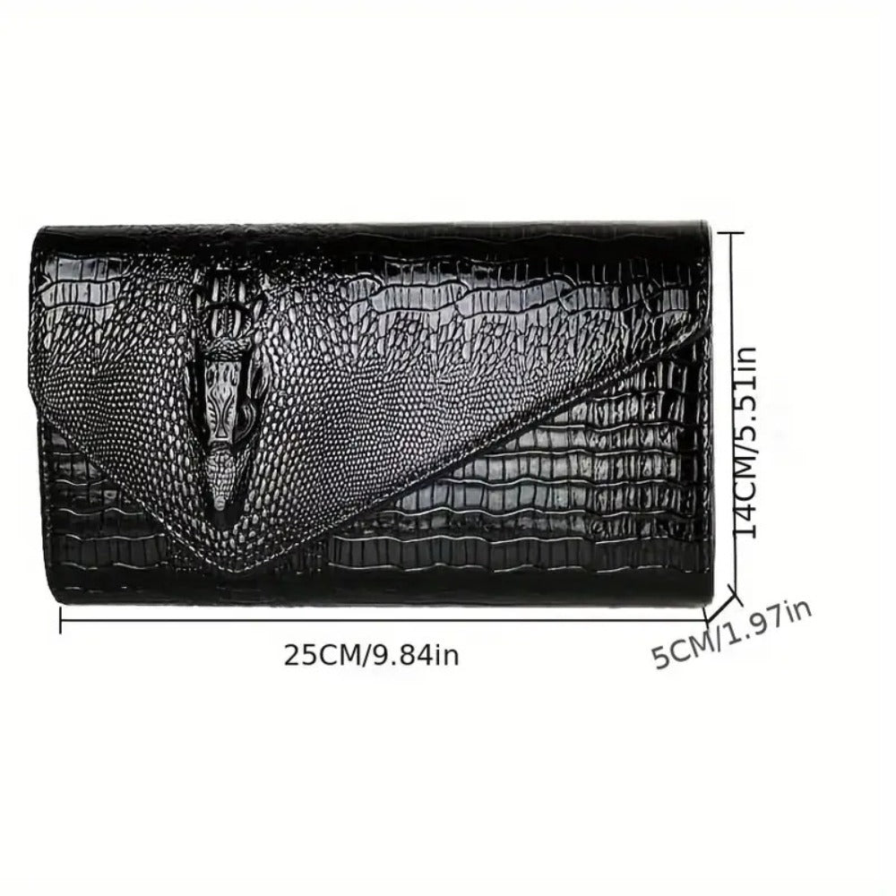Stylish Golden Envelope Clutch Bag with Magnetic Closure, Spacious Design, Embossed Pattern, Trendy Shoulder Chain Crossbody Purse for Women