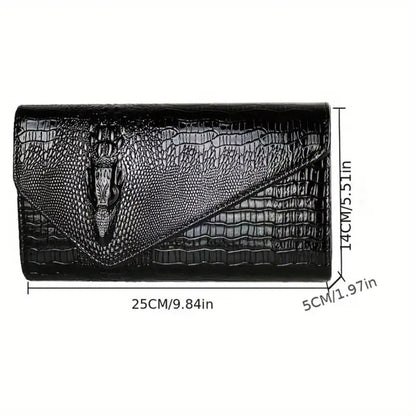 Stylish Golden Envelope Clutch Bag with Magnetic Closure, Spacious Design, Embossed Pattern, Trendy Shoulder Chain Crossbody Purse for Women