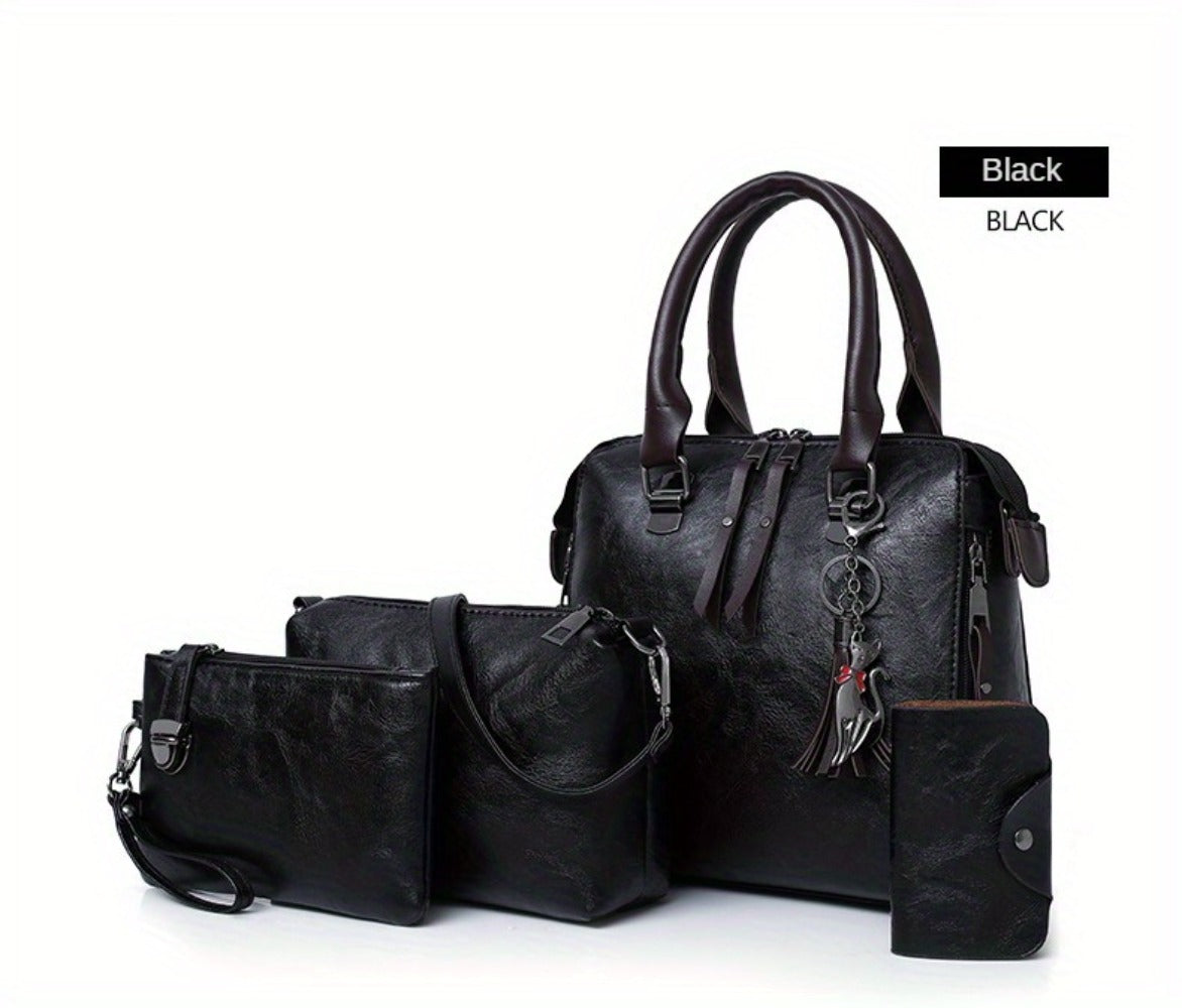 4pcs Vintage Handbag, Adjustable Strap, Casual Handbag