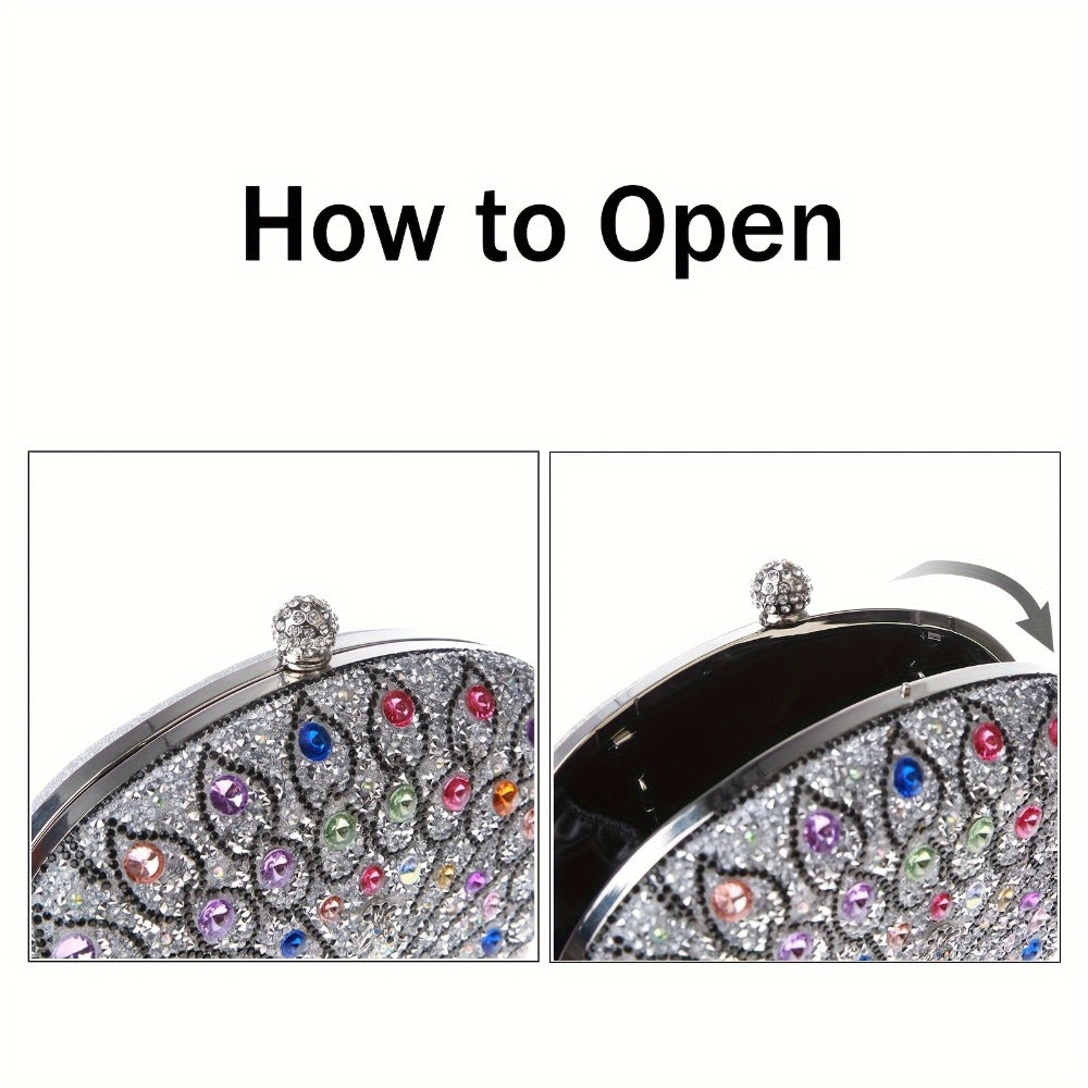 Rhinestone Evening Wedding Formal Handbag for Women - Round Clasp Clutch Purse - Rhinestone Bag