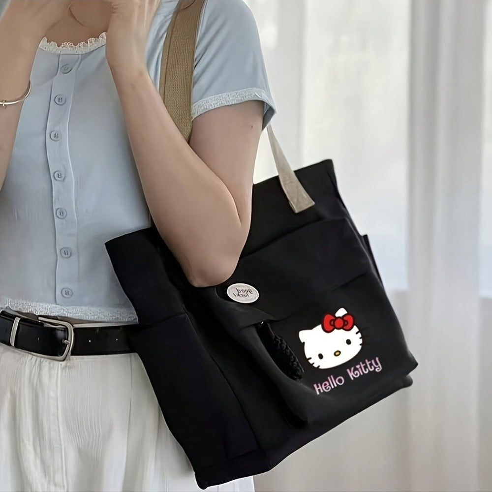 Sanrio Hello Kitty Tote Bag, Briefcase Laptop Bag - Large Capacity Multi-Pocket Durable Nylon Handbag with Zipper Closure, And, Perfect for Commuting, Travel, And Casual Outings