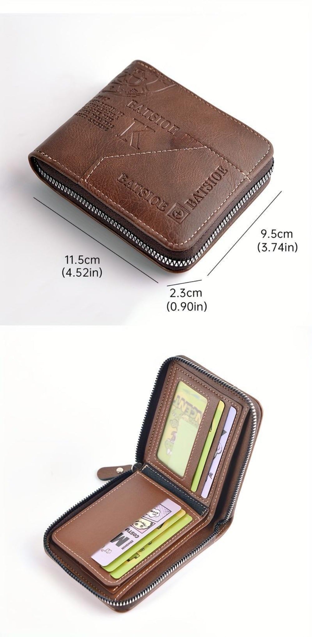 1pc Faux Leather Wallet for Men - Premium Retro Letter Embossed Design, Multiple Credit Card Slots, Zipper Closure, Stylish Gift for Gentlemen