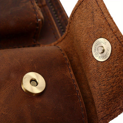 Stylish Retro Authentic Leather Hip Bag, Slim Phone Pouch, Vintage Crossbody Purse
