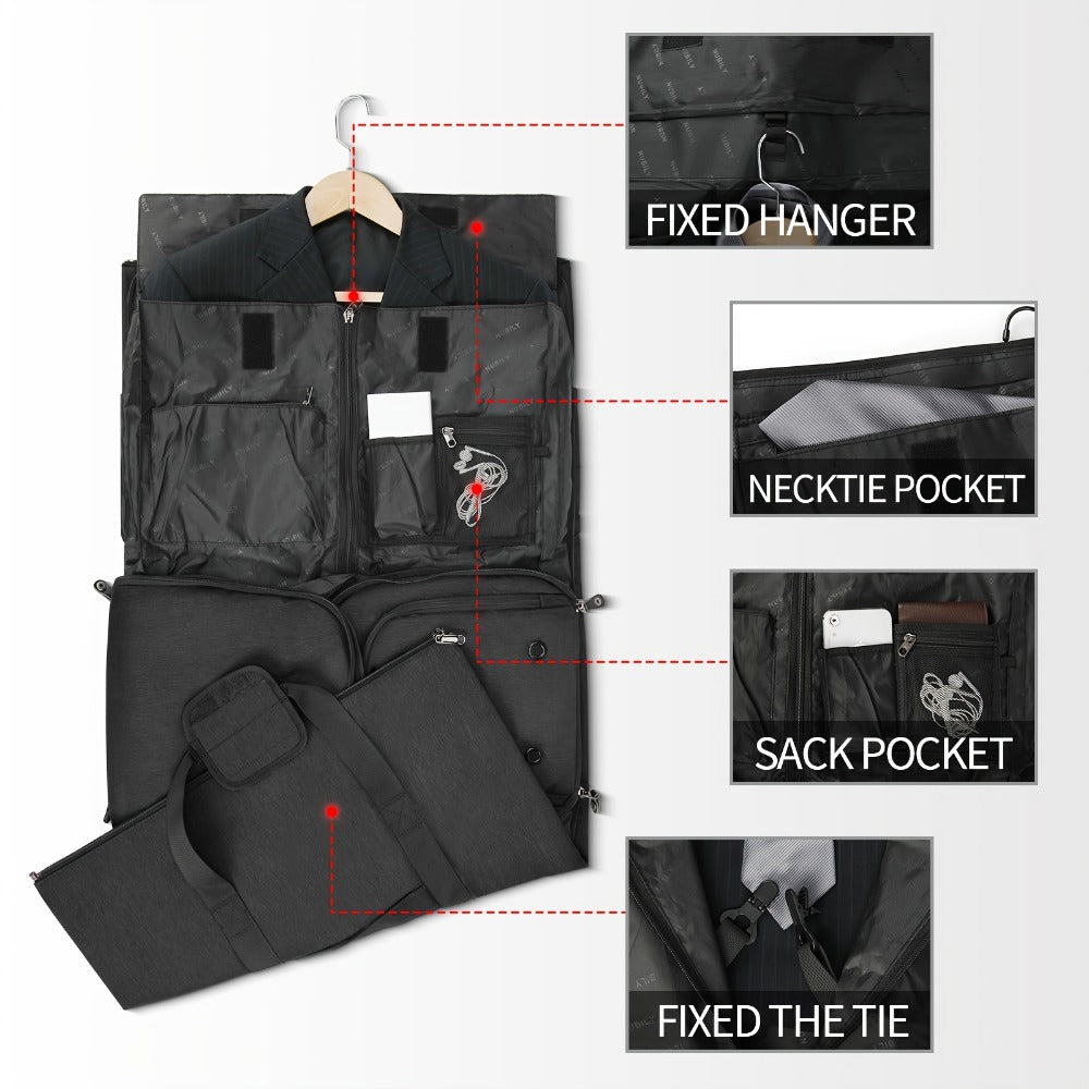 RAINSMORE Carry On Garment Bag Convertible Suit Travel Bag With Shoes Compartment Large Hanging Garment Duffel Bag Weekender Duffle Bag For Men Women, Black