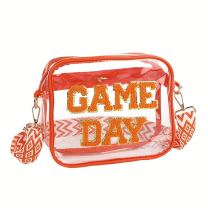 PVC Transparent Crossbody Bag with Embroidered Letter Design, Transparent Square Shoulder Bag with Zipper Closure And Painted Edges, Portable Travel Toiletry Organizer, Suitable for Sports, Travel, Beach, And Events