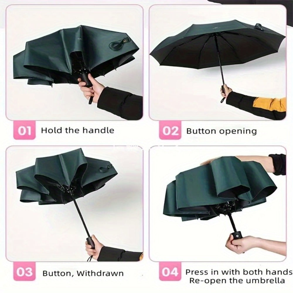 Large Folding Umbrella in a Solid Color, Featuring Outstanding, Lightweight And Waterproof Design, And Automatic Open And Close Functionality, Suitable for Both Men And Women