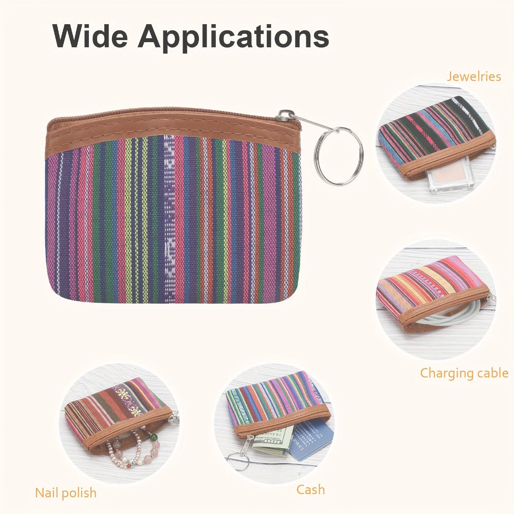 Set of 12 Ethnic-Inspired Fabric Coin Bags, Versatile Women'S Fashion Accessory Featuring Key Rings, Perfect Vibrant Gift for Festivals, Compact And Chic for Daily Use