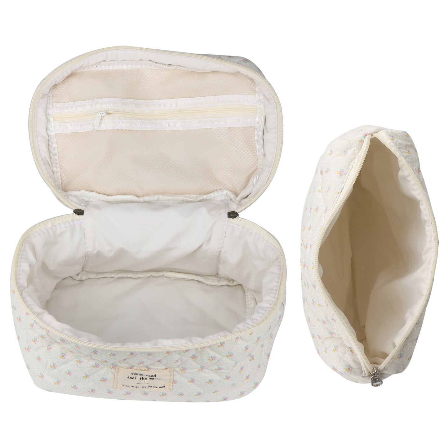2 Pcs Cute Makeup Bag for Women, Travel Cosmetic Bags, Quilted Coquette Aesthetic Floral Toiletry Organizer Bag