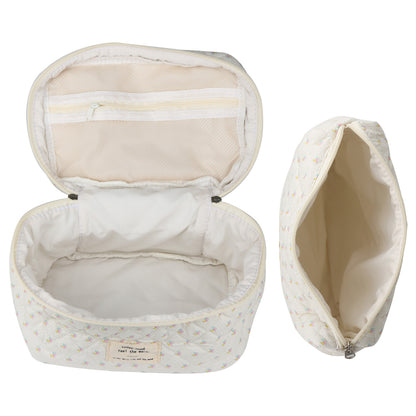 2 Pcs Cute Makeup Bag for Women, Travel Cosmetic Bags, Quilted Coquette Aesthetic Floral Toiletry Organizer Bag