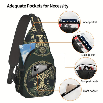 Crossbody Chest Bag Hiking Backpack Viking Symbol Tree Life Shoulder Bag Folding Large Capacity Fashion Durable Can Be Used For Shopping, Work, Leisure Travel Beach Bag Fishing Backpack Travel Accessories Backpack For School Back Christmas Gifts
