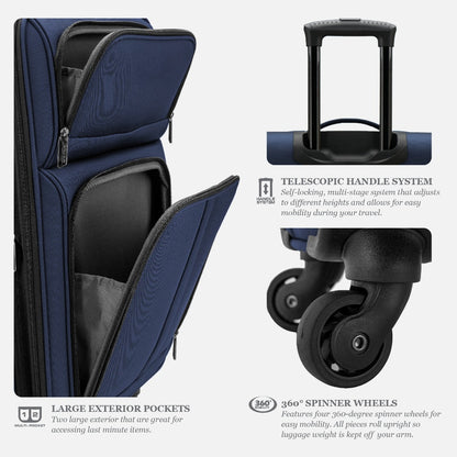 U.S. Traveler Anzio Softside Expandable Luggage w/ Spinner Wheels |Soft Shell, Lightweight, Expandable & 360° Spinner Wheels | 22"/26"/30"/2 PC Set/3 PC Set| Airline Approved Carry-on, Upright Checked Suitcases, Teal, Navy, Burgundy & Dark Grey - Ideal fo