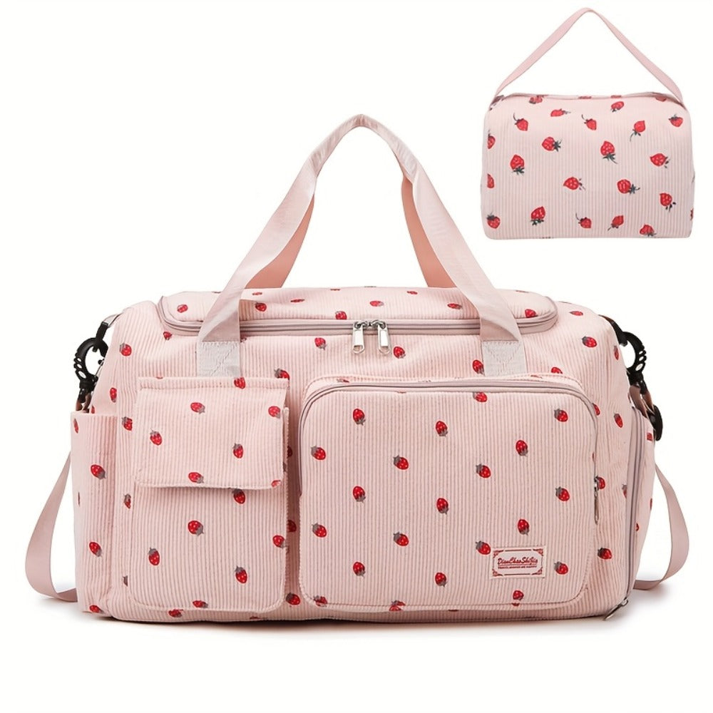 2pcs Checkered Travel Duffel Bag with Makeup Bag for Women Fordable Gym Bag Carry On Weekender Bag with Shoe Compartment