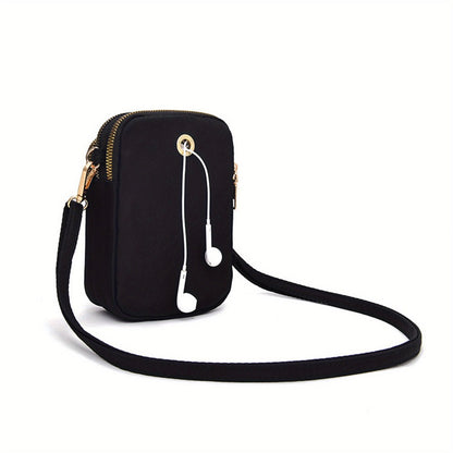 's Compact Crossbody Bag - Heart-Shaped Window with Golden Zipper, Adjustable Strap, Oxford Cloth Purse with Coin Pocket & Headphone Jack - Lightweight Everyday Bag for, Phone Purse for Travel, Work, School - Black Crossbody Bag with Butterfly Heart Print