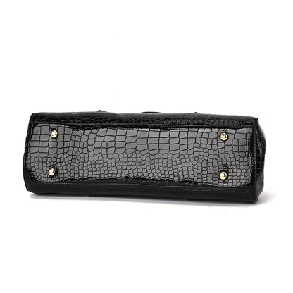 Women's Handbag, Shoulder Bag, and Tote Bag with High-Gloss Crocodile-Embossed Textured Pattern, Randomly Cut, Shoulder Bag, Crossbody Bag, Tote Bag with Metal Round Lock Clasp