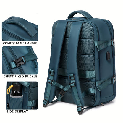 Men'S & Women'S Nylon Travel Backpack with Shoe Compartment, Laptop Sleeve, Wet/Dry Separation Pocket, USB Charging Port, and Multiple Compartments - Stylish Teal Casual Daypack for Travel & Commute, Backpack for Travel